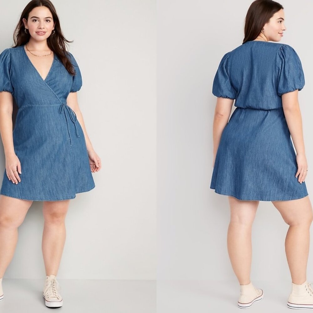 OLD NAVY puff sleeve wrap mini dress (XL)